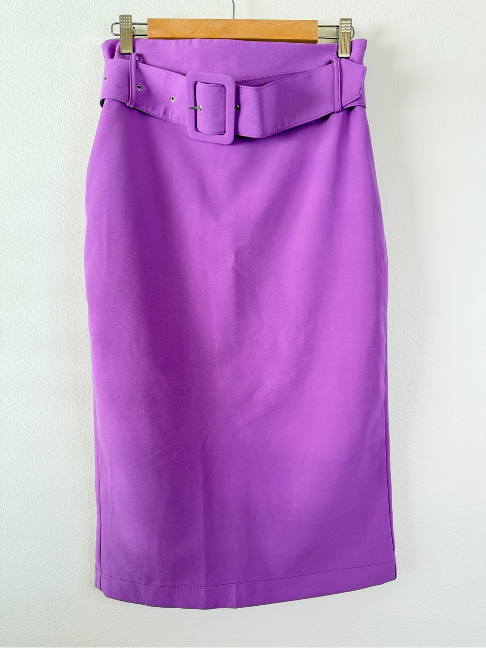 Tea & Cup Purple‎ Belted Midi Pencil Skirt Size M Office Chic Career Wear - Picture 2 of 10